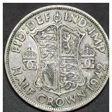 1942 Great Britain .500 Silver Half Crown 14g