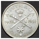 1951 Australia .500 Silver Florin BU