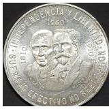 1960 Mexico 10 Pesos 90% Silver Dollar Coin