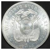 1944 Ecuador 5 Sucres .720 Silver Dollar Coin BU