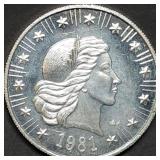 1 Troy Oz .999 Silver Round 1981 Eagle