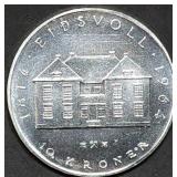 1964 Norway 10 Kroner 90% Silver Comm. Gem BU