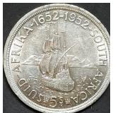 1952 South Africa 5 Shillings .500 Silver 28.28g
