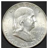 1948-D Franklin Silver Half Dollar BU