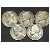5 World War II Silver Nickels