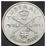 1951 Australia .500 Silver Florin BU