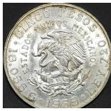1959 Mexico 5 Pesos .720 Silver Coin