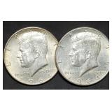 Pair of 1964 Kennedy 90% Silver Half Dollars BU