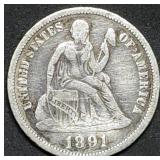 1891 Seated Liberty Silver Dime