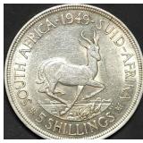1949 South Africa 5 Shillings 80% Silver Dollar