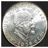 1958 Austria 25 Schilling 80% Silver Coin BU
