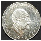 1958 Austria 25 Schilling 80% Silver Coin BU