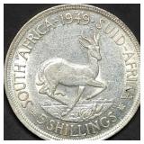 1949 South Africa 5 Shillings 80% Silver Dollar