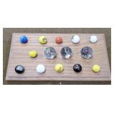 14 Collector/Advertising Marbles w/ Stand