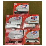 5 Mini Metal Tractor Trailers & Bus