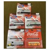 5 Mini Metal Tractor Trailers & Bus
