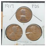 (3) 1917 L. Cents P,D,S
