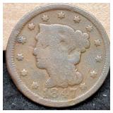 1847 Large Cent, Reverse Has Been Planed Off