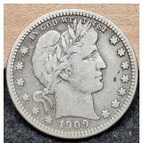 1909 Barber Quarter VF