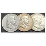(3) 1951 F. Half Dollars P,D,S