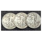 (3) W. Liberty Half Dollars: 1943, 44-S, 45-S