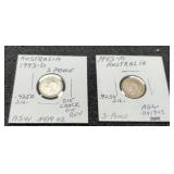 (2) Australia Silver 3 Pence 92.5%/.0419 ASW