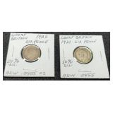 (2) G. Britain Silver 6 Pence 50%/.0455 ASW