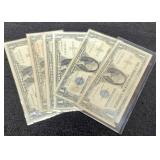 (6) 1957 $1 Silver Certificates Notes inc/ 1 Star