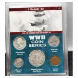 1942 5 Coin Type Set w/ WW2 Display