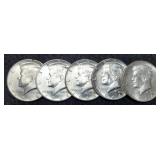 (5) Unc. 1964 Kennedy Half Dollars