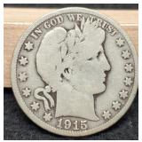 1915 Barber Half Dollar VG+ Key Date