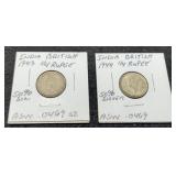 (2) British India Silver 1/4 Rupee 50%/.0469 ASW