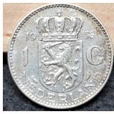 1958 Netherland Silver 72% 1 Guilder