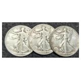 (3) W. Liberty Half Dollars: 1937, 44, 45-S