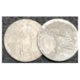 (2) Damaged Standing Liberty Quarters
