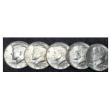 (5) 1964 Kennedy Unc. Half Dollars