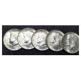 (5) Unc. 1964 Kennedy Half Dollars