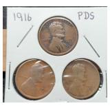 (3) 1916 L. Cents P,D,S