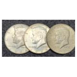 (3) 1964 Kennedy Half Dollars