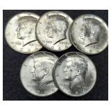 (5) Unc. 1964 Kennedy Half Dollars