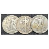 (3) W. Liberty Half Dollars: 1937, 43, 45-D