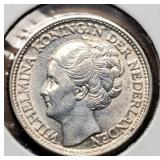 1944 Netherlands Quarter XF Silver