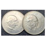 (2) 1965 U.K. Churchill 1 Crown Unc.
