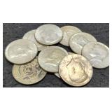 (10) 40% Silver Kennedy Half Dollars