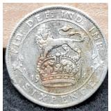 1914 G. Britain Silver 92.5% 6 Pence