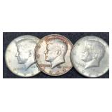 (3) 1964 Kennedy Half Dollars