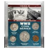 Display Of 5 1944 WW2 Coins, 4 Silver