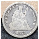 1875 Liberty Seated Quarter