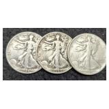 (3) W. Liberty Half Dollars: 1943, 44-S, 45