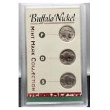 Display: P,D,S Mint Display On 3 Buffalo Nickels